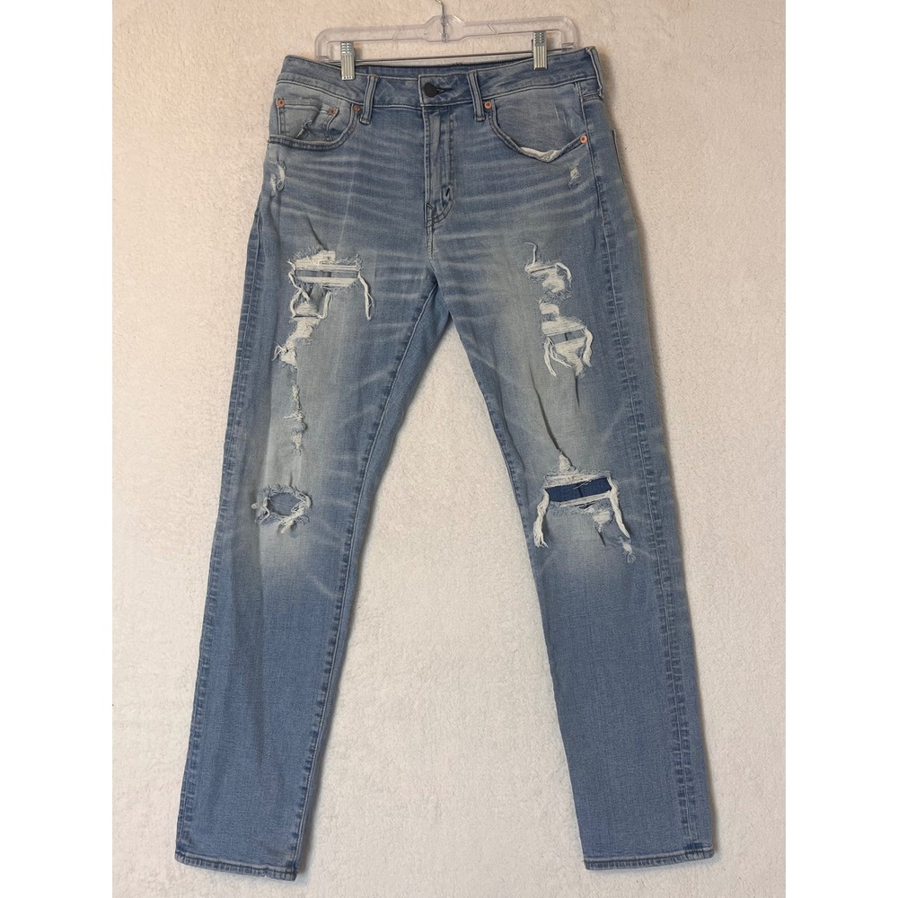 American Eagle Athletic Fit Airflex+ Distressed Light Wash Jeans Mens 32x34 J67